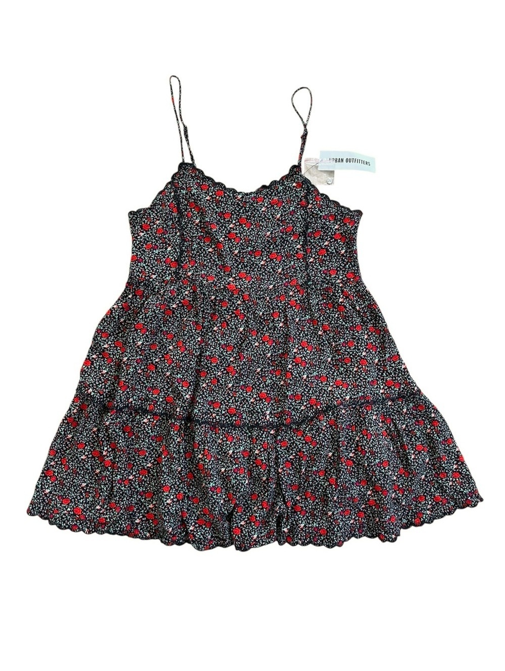 Urban Outfitters Hannah Black and Red Ditsy Floral Babydoll Mini Dress